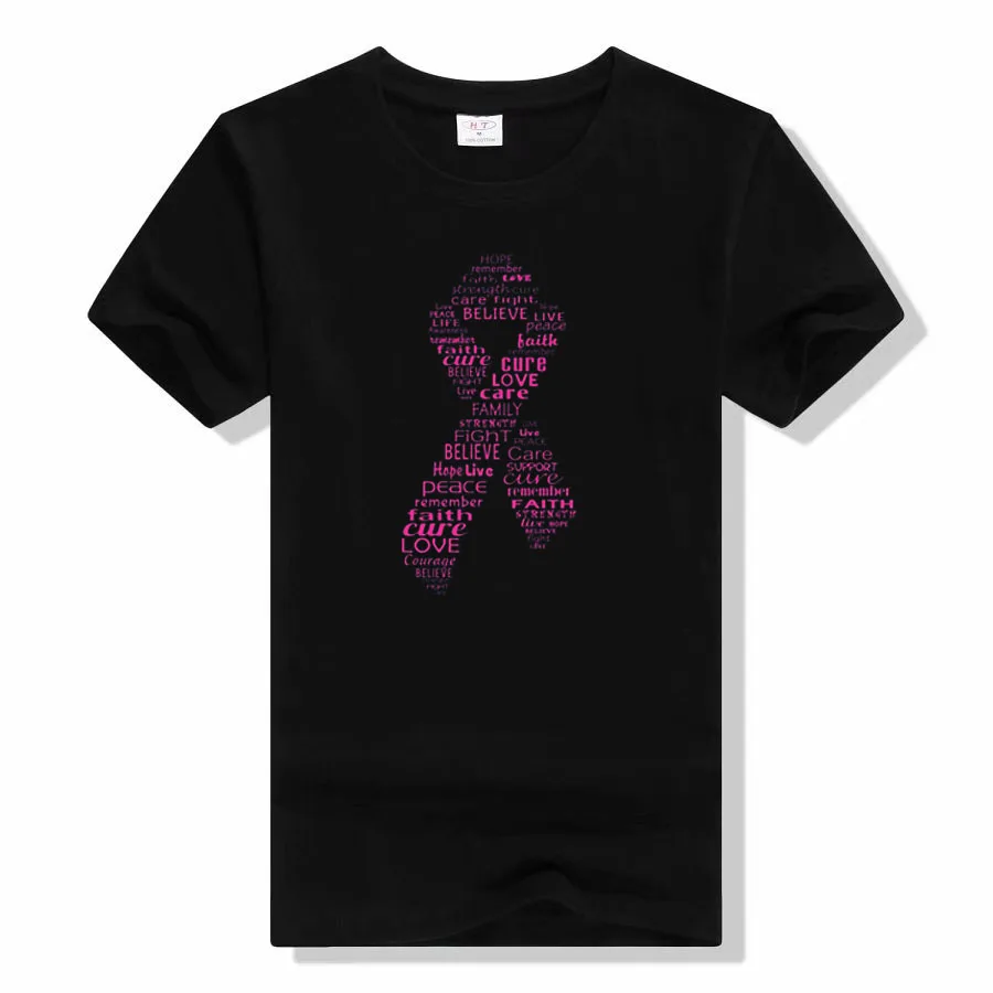 Pink Ribbon Breast Cancer Awareness Women's Fashion T-Shirt Graphic Tee Tops Short Sleeve Basic Cotton Aesthetic Clothes Gifts