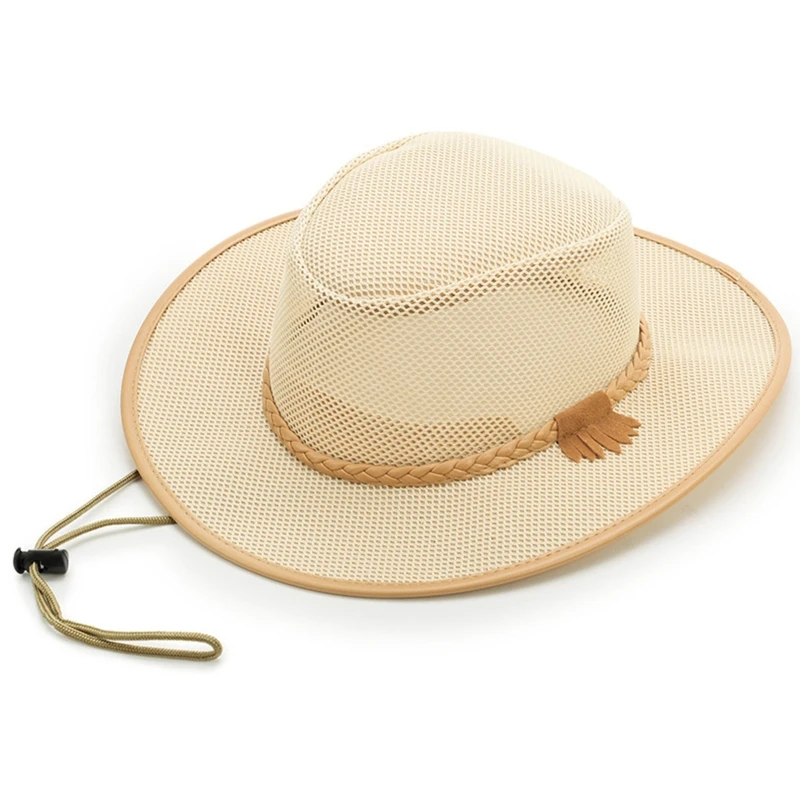 Casual Mesh Cowboy Hat Summer Big Edge Sunshade Sun Hat Wide Brim Fishing  Cap for Riding Climbing Cruise Hiking Cycling - AliExpress
