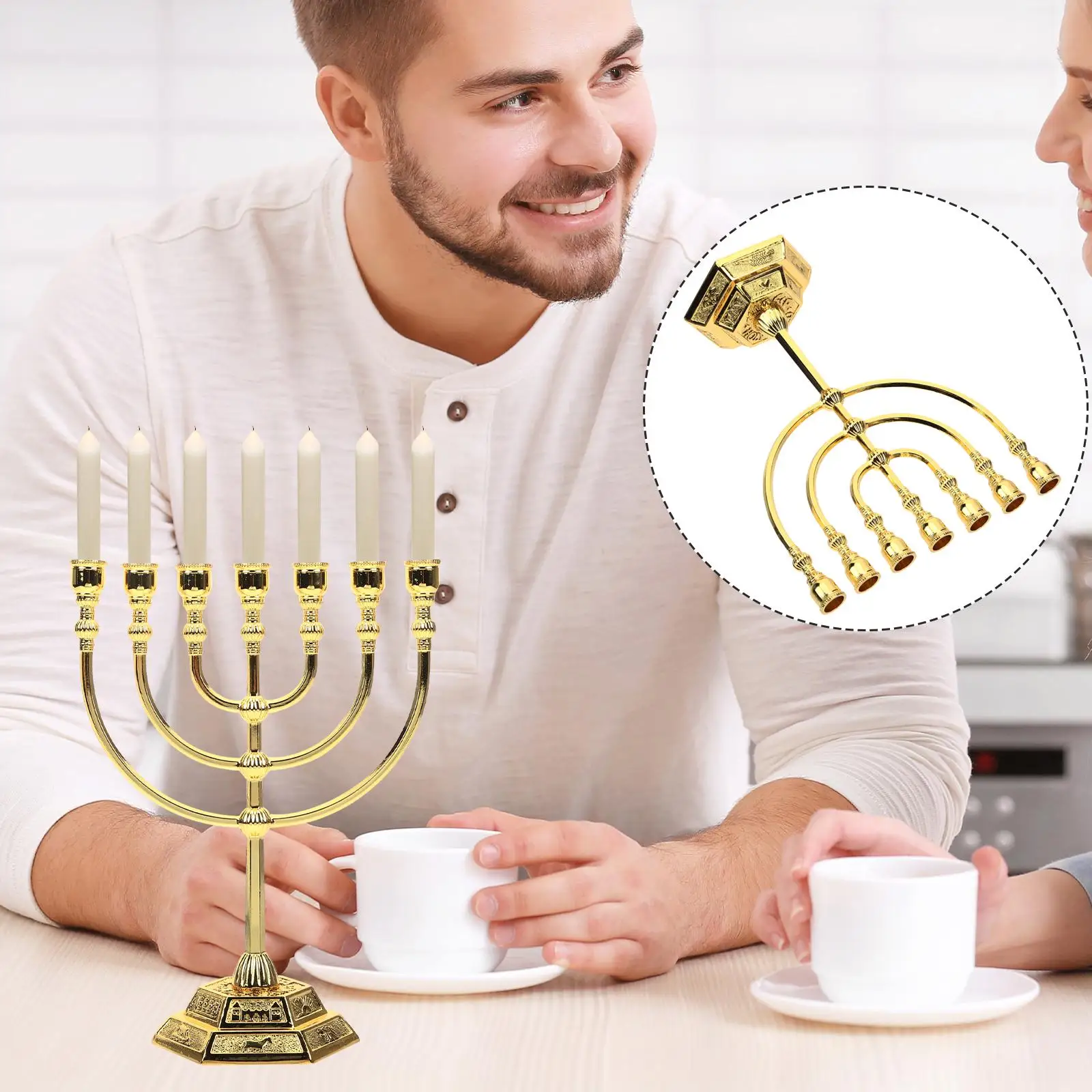 Seven-Hole Metal Menorah Candle Holder 3