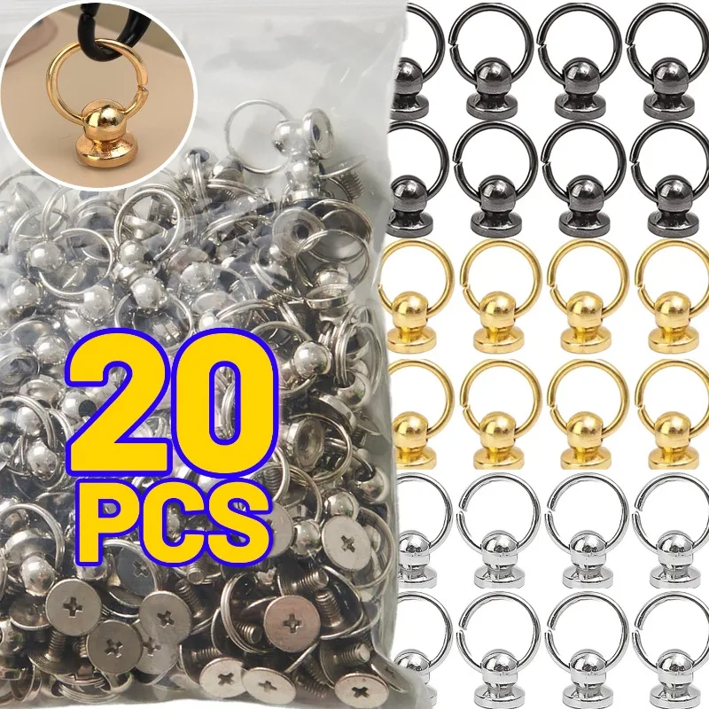 20 Stück Metall-Zugring, Schraubverschluss, Schraube, Nieten, runder Kopf, Nagel, Handtasche, Schnalle, Lederhandwerk, Handyhülle, Dekorationszubehör