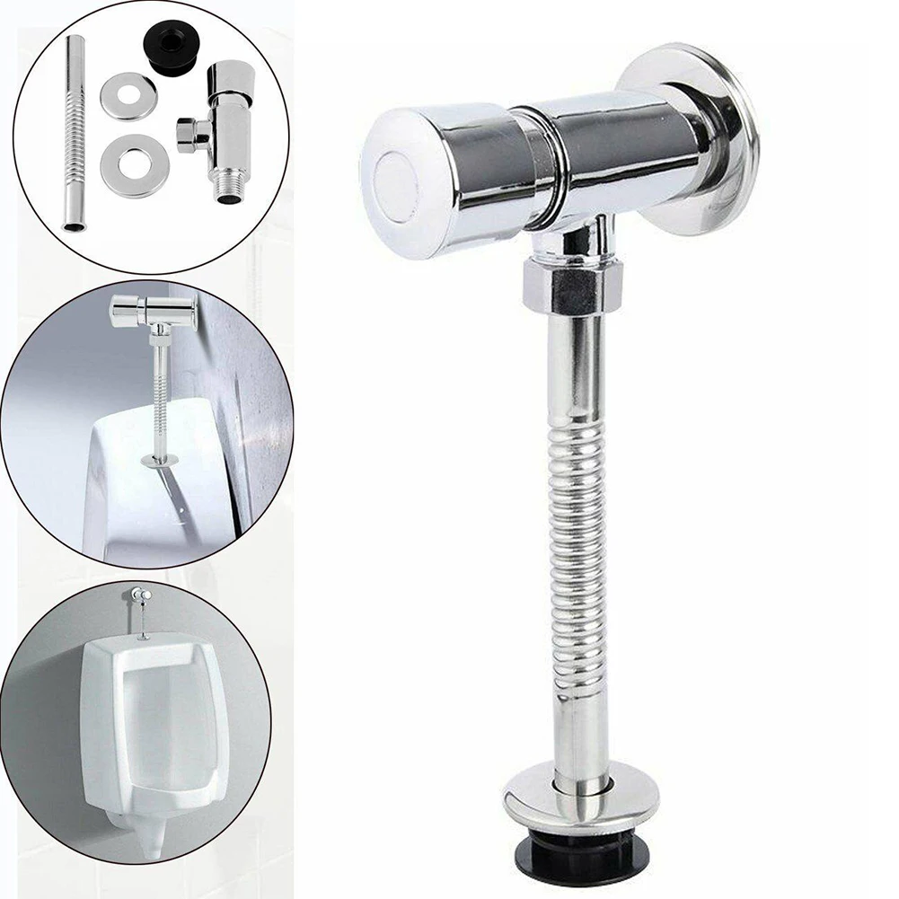 Toilet Flush Valve Urinal Pressure Flush Toilet Urinal Exposed 1/2 Inch Alloy Valve Accessories DN15/20mm Silver toilet flush valve
