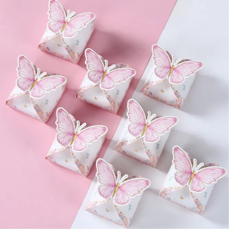 Pink Butterfly Candy Boxes – Gift Packing Bags for Girl Birthday, Baby Shower, Party Fa... - SKU CCB02009 - UGI Packaging