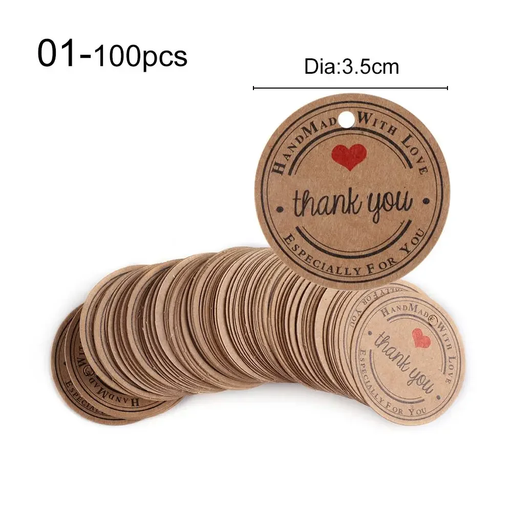 100 pezzi Etichette di carta kraft marrone con cordino, etichette per
