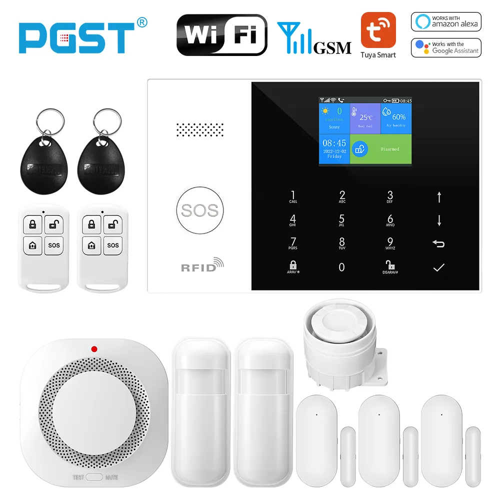 Wireless WIFI GSM Home Burglar Security Alarm System SMS Tuya Smart Life APP Control With 2.4 Inch Screen Alarm Kits