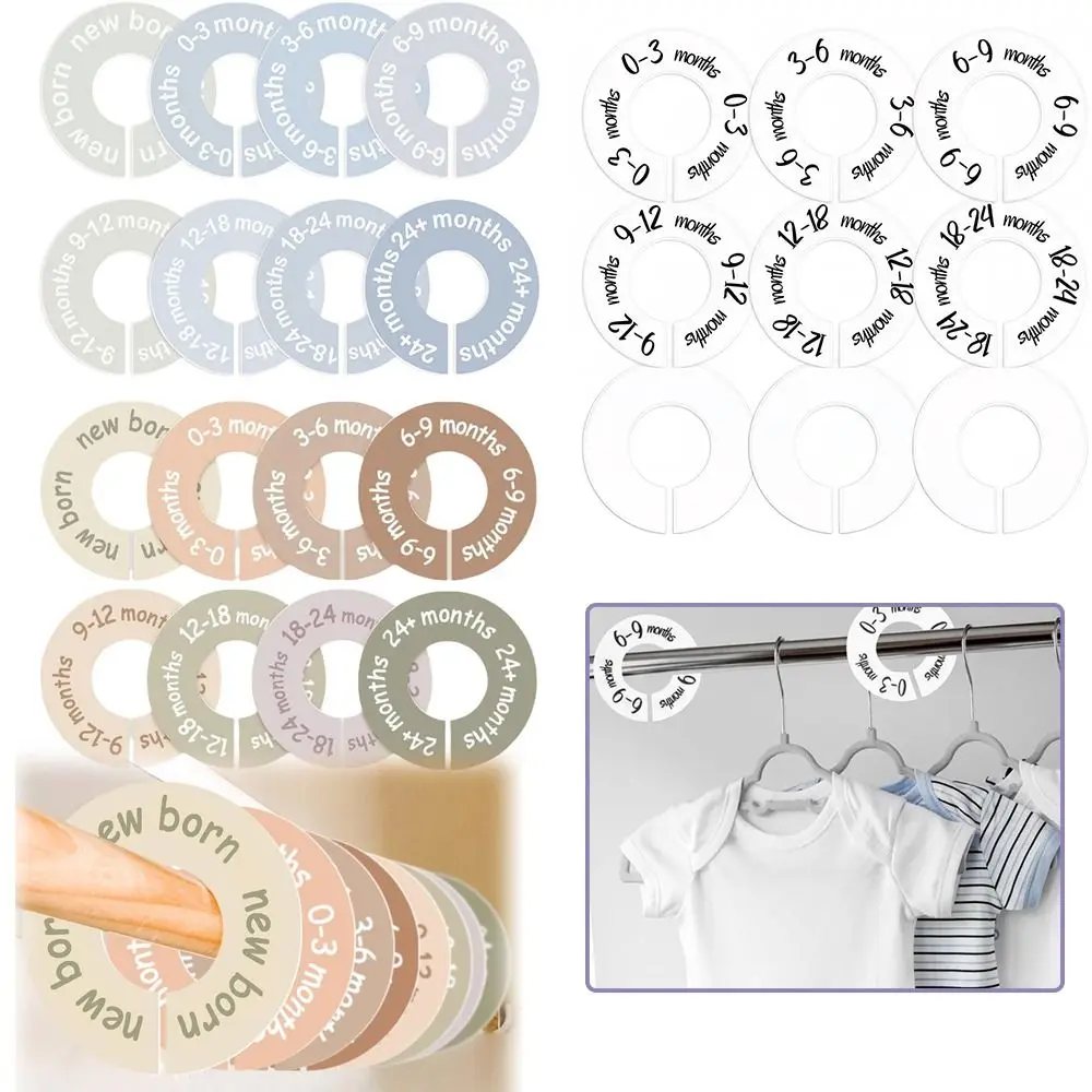 68/9Pcs 정리용 옷걸이  옷 사이즈 분리기 DIY 공예 라운드 옷장 분리기 0-24개월 플라스틱 의류 라벨