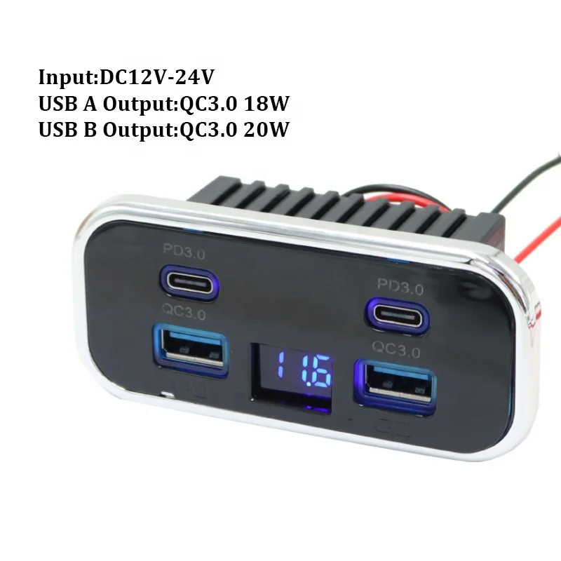해양용 시트 듀얼 PD USB-C 12V/24V 고속 충전기 LED 볼트미터 포함 보트 및 RV용