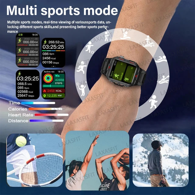 LAXASFIT 2024 Outdoor Military Men's Smart Watch Bluetooth Talk Sports Heart Rate Monitor Smart Watch Android IOS 3