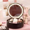 Circular Cosmetic Storage Box Vanity Mirror With Light Portable Large Capacity Cosmetic Bag Ladies Wash Bag 2