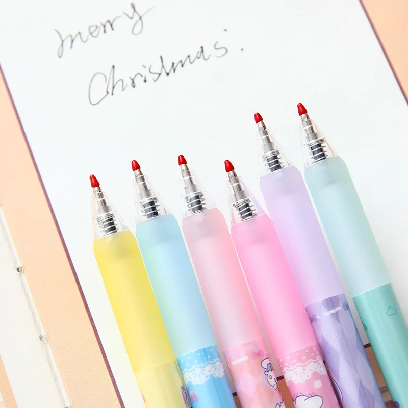 유니콘 산리오 중립 펜, 귀여운 마이멜로디, 쿠로미, 시나모롤, 폼폼, 푸린, 포차코 젤 펜, 학생 선물, 6 개/팩