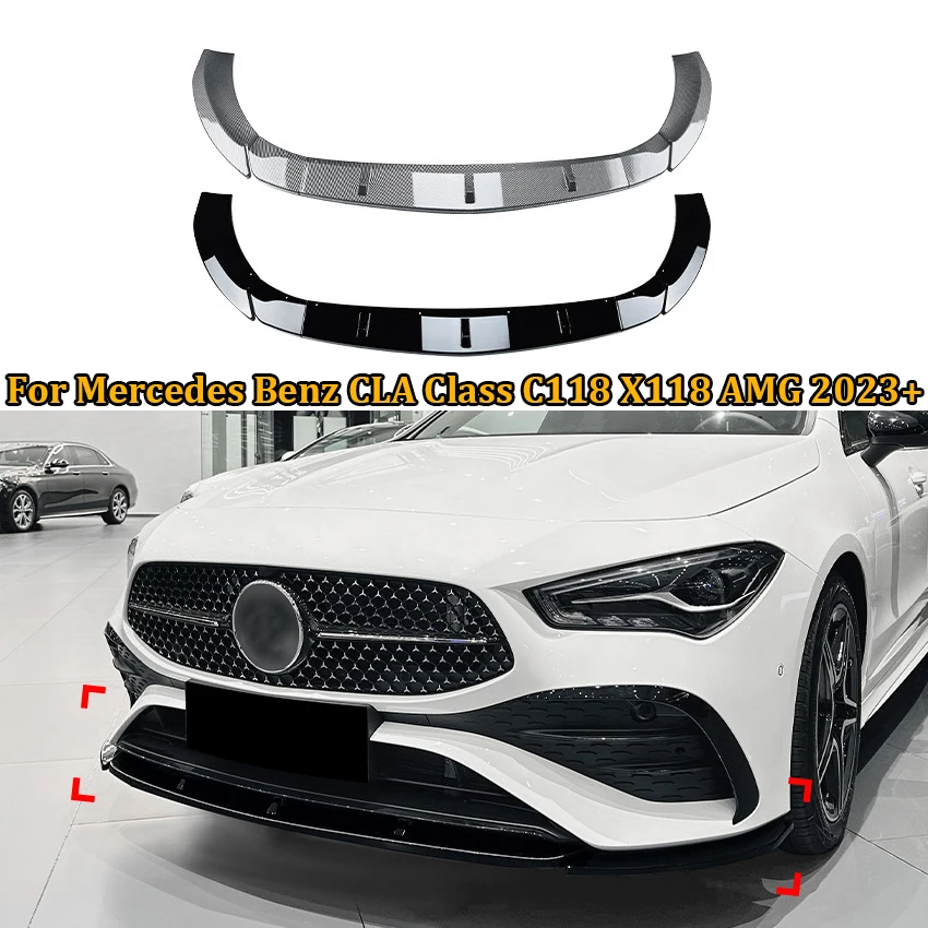 

Gloss Black Car Front Lower Bumper Lip Spoiler Protector Three-stage ABS For Mercedes Benz CLA Class C118 X118 AMG 2023 +