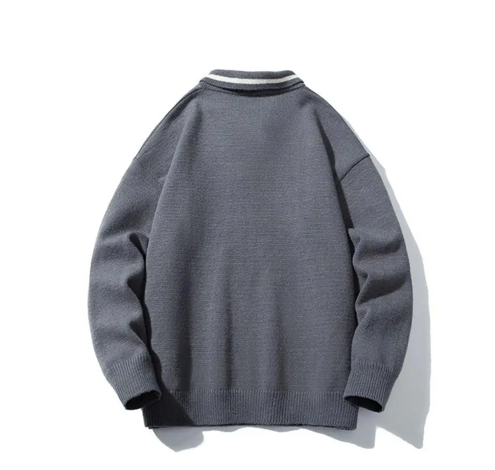 2023 Autumn Winter New Japanese Solid Color Polo Shirt Men Women Pullover Sweater Knitwear Casual Fashion Top Flip Collar 5Xl