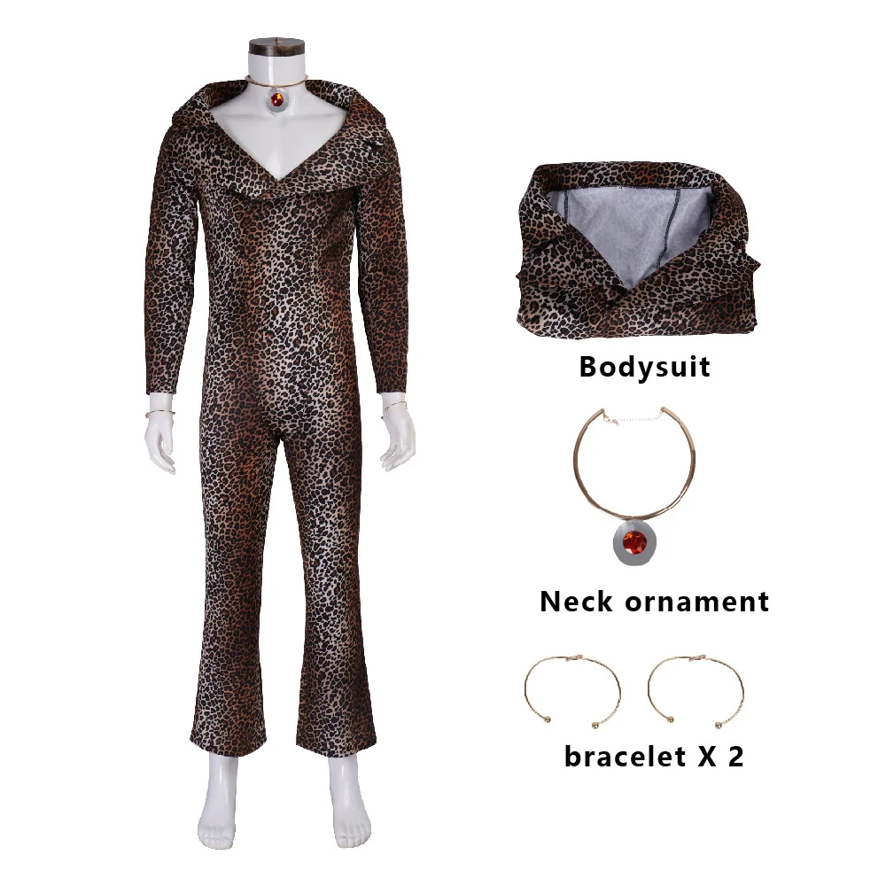 Halloween Leopard Jumpsuit Bodysuit Outfit Movie Funny Rhode The Fifth Element Cosplay Bodysuit Neck Ornament Bracelet Suit