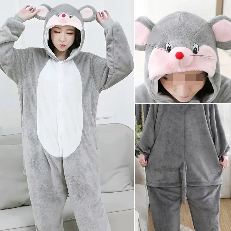Kigurumi Pajamas Gray Mouse Kigurumi Adult Pajamas Set Women Animal One Piece Cosplay Homewear Jumpsuits