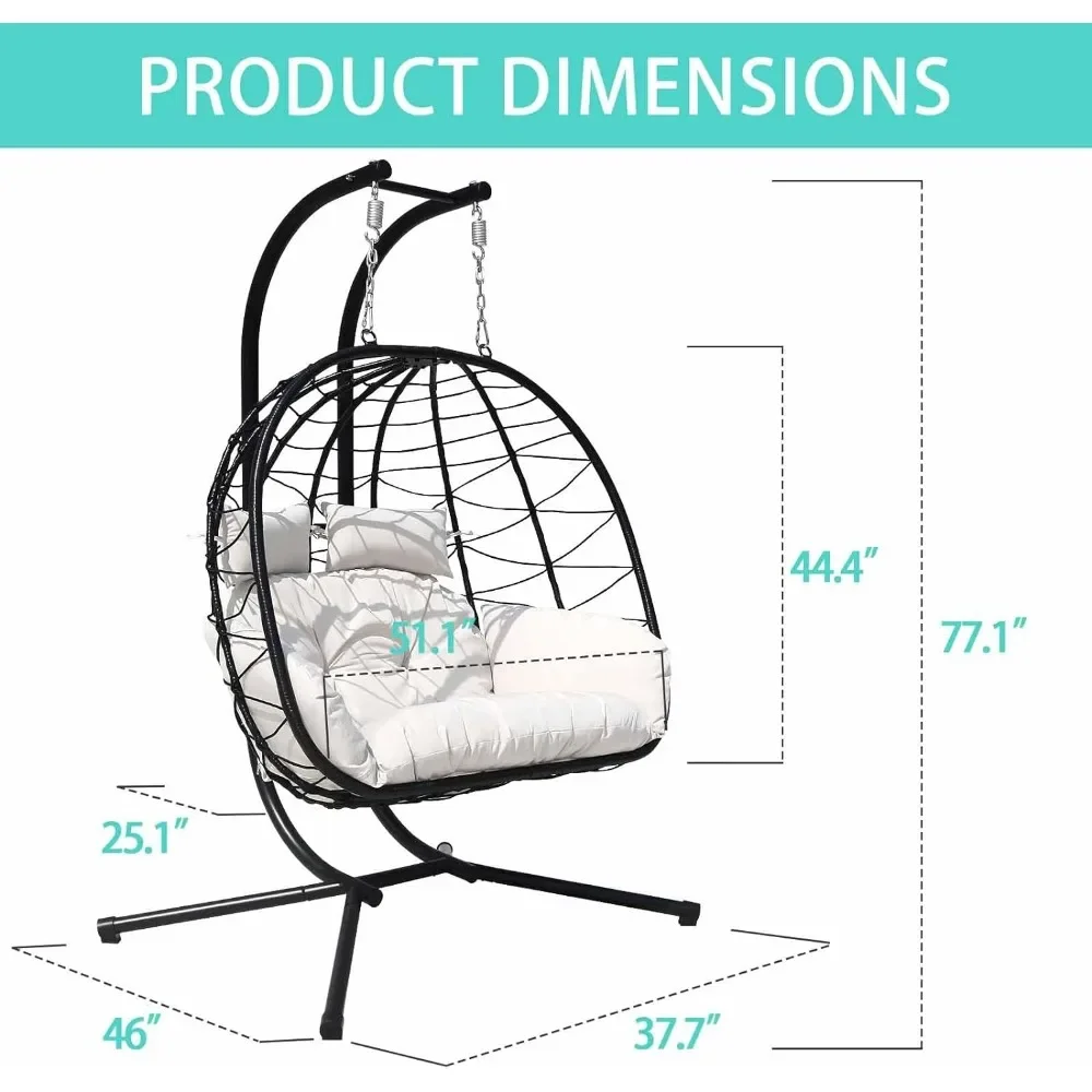 Hanging Egg Chair With Stand Indoor Swinging Chair Outdoor Hammock Egg For Patio, Bedroom,Garden And Balcony (White,Large)