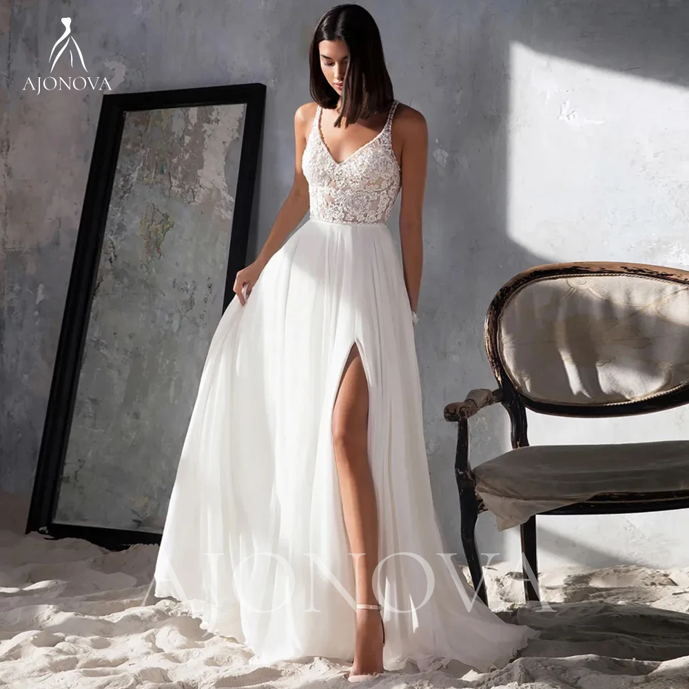 

White Chiffon Short Wedding Dress for Women 2024 Bride V Neck Side Split Elegant and Pretty Women's Dresses for Special Events
