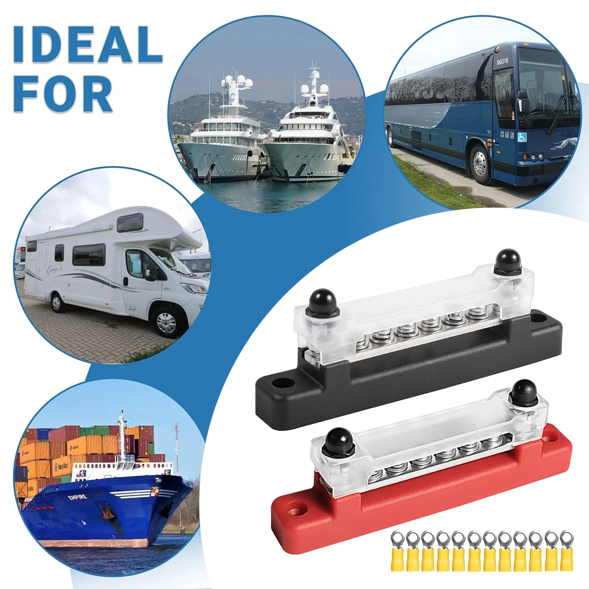 6 Way Bus Bar Terminal Power Distribution Block Bus Bar Durable Auto Marine Power Distribution Earthing Block for Car