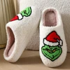 For Grinch Plush Slippers Flat Thermal Slippers Comfortable Fluffy Home Slippers Furry Green Monster Slippers for Indoor Bedroom 3