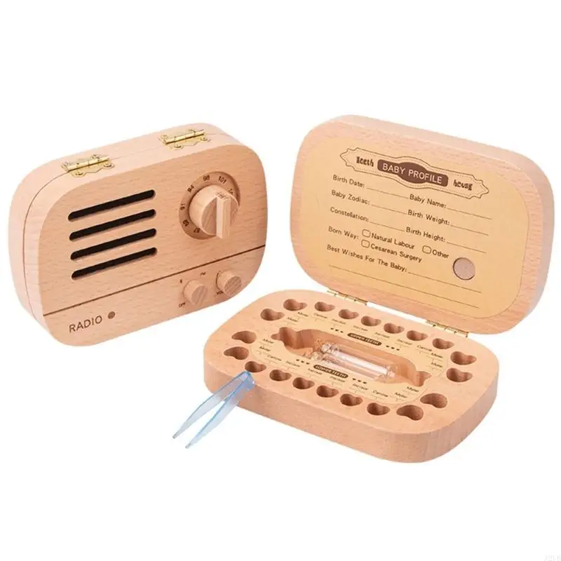 Hölzerne Retro-Radio-Babyzahn-Souvenirbox-Vitrine mit Innenfächern für eine gut organisierte Aufbewahrung A2UB – Detail 7