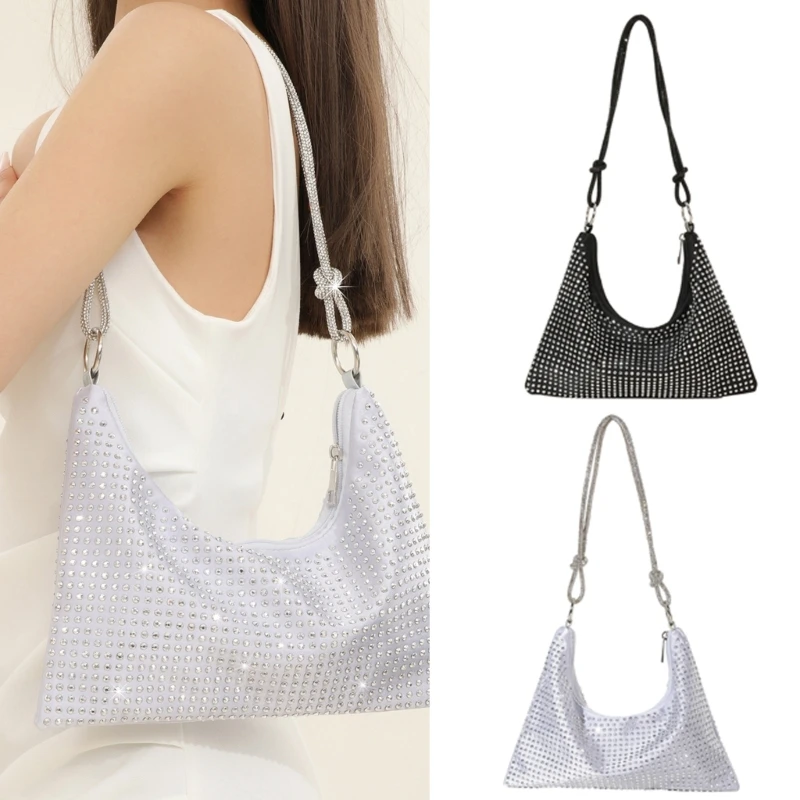 

Women Sparkly Evening Handbag Rhinestone Clutch Purse Lady Elegant All-match Shoulder Bag for Prom Party Club Office Work Daily
