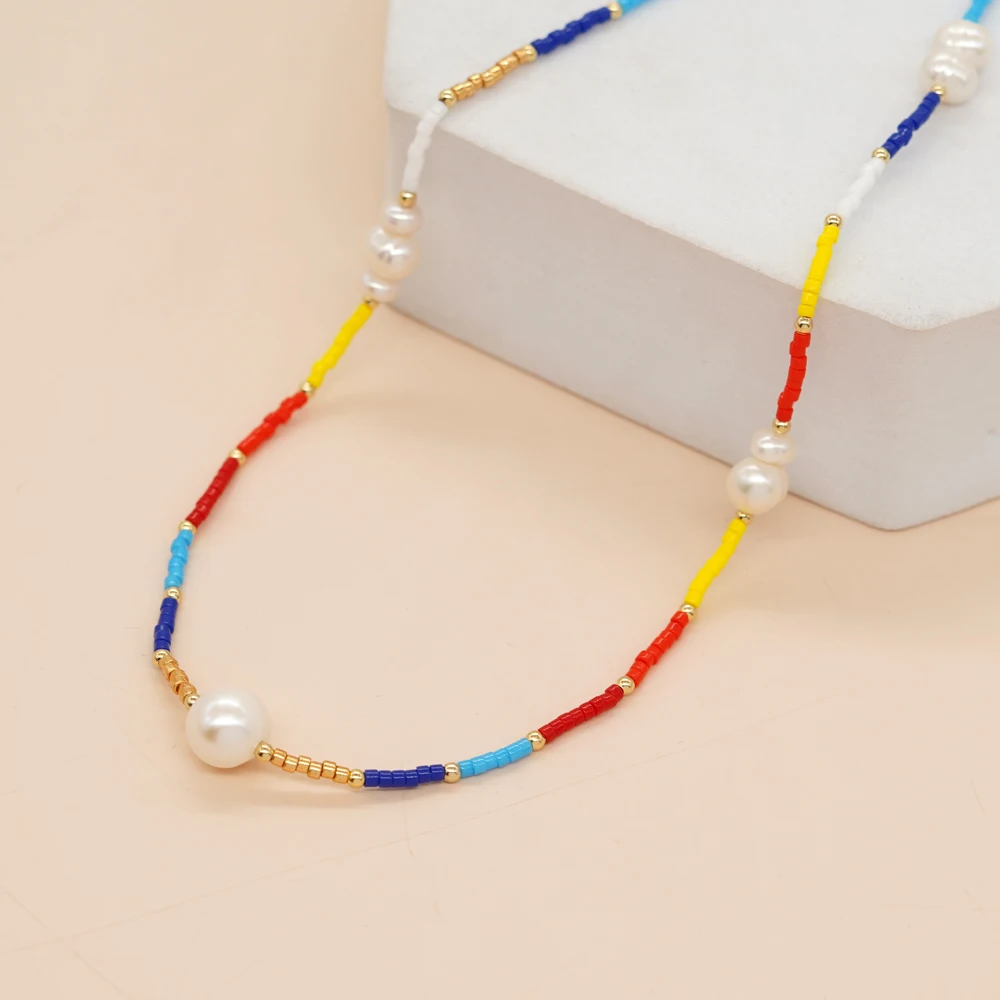 

Go2boho красочные летние модные женские ювелирные изделия Новые в бохо смешанные пресноводного жемчуга семян бисера колье ожерелье подарок для нее