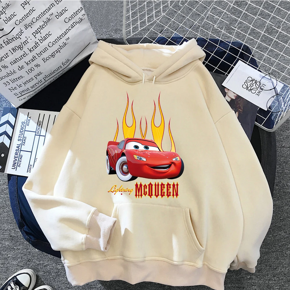 Cars Lightning McQueen Hoodies Women Vintage Jasmine Kawaii Pullover Clothes Cartoons Hooded Sweatshirt Harajuku Aesthetic Tops