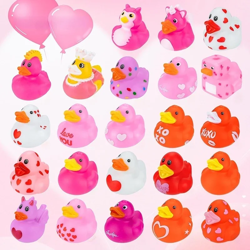 5Pcs Valentine's Day Rubber Ducks Bulk Funny Duck Vinyl Duck Toys Playing In Water Toys For Ducking Valentine Party Baby Shower
