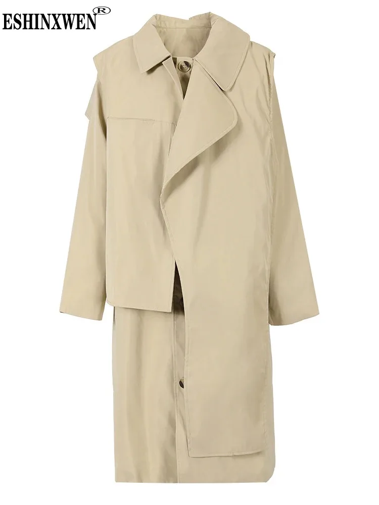 

Eshin Solid Long Sleeves Patchwork Casual Minimalist Coats For Women Lapel Single Breasted Irregular Coat Female Fashion TH6220