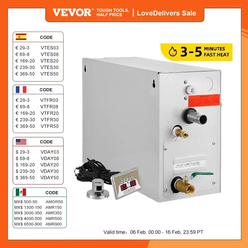 Vevor 4/6/7/9 Kw Sauna Spa Generatore Di Vapore 220 V / 240 V Per La Casa Doccia A Vapore E Regolatore Digitale Sauna Camera Spa Bagno Di Vapore Macch