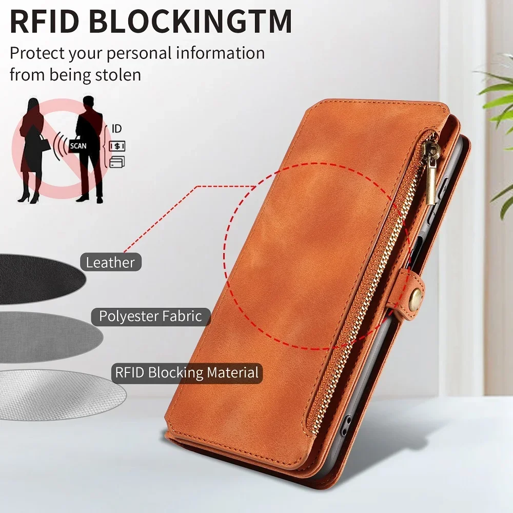 Handbag Zip Wallet Case with Wrist Strap and Leather Magnetic Closure