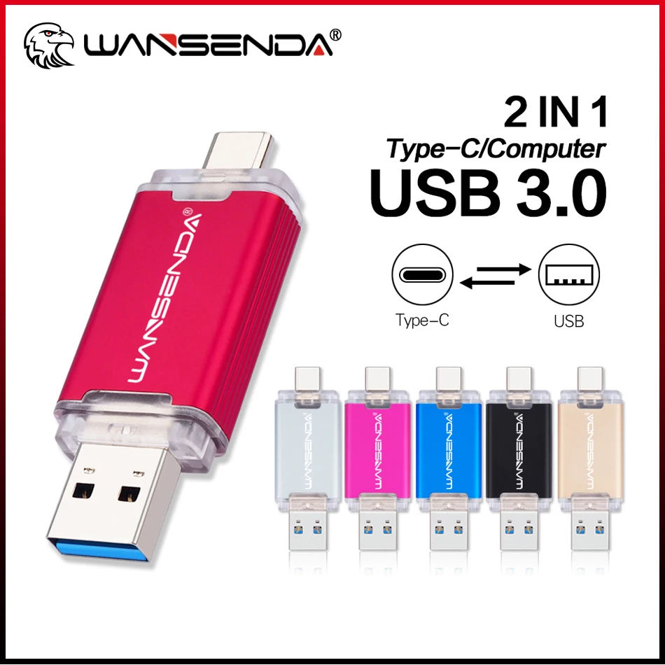 WANSENDA OTG Type C USB Flash Drive USB 3.0, 512GB 256GB 128GB 64GB 32GB 16GB for Android PC Mac