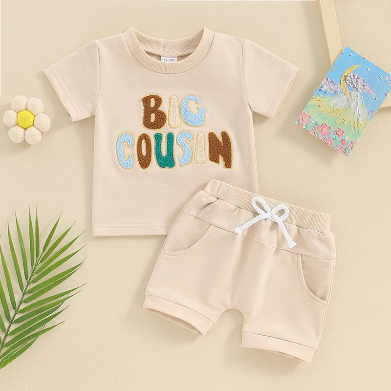 

Baby Boy Summer Outfits Short Sleeve Letter Embroidery T-Shirt Pocket Shorts Set Toddler Clothes