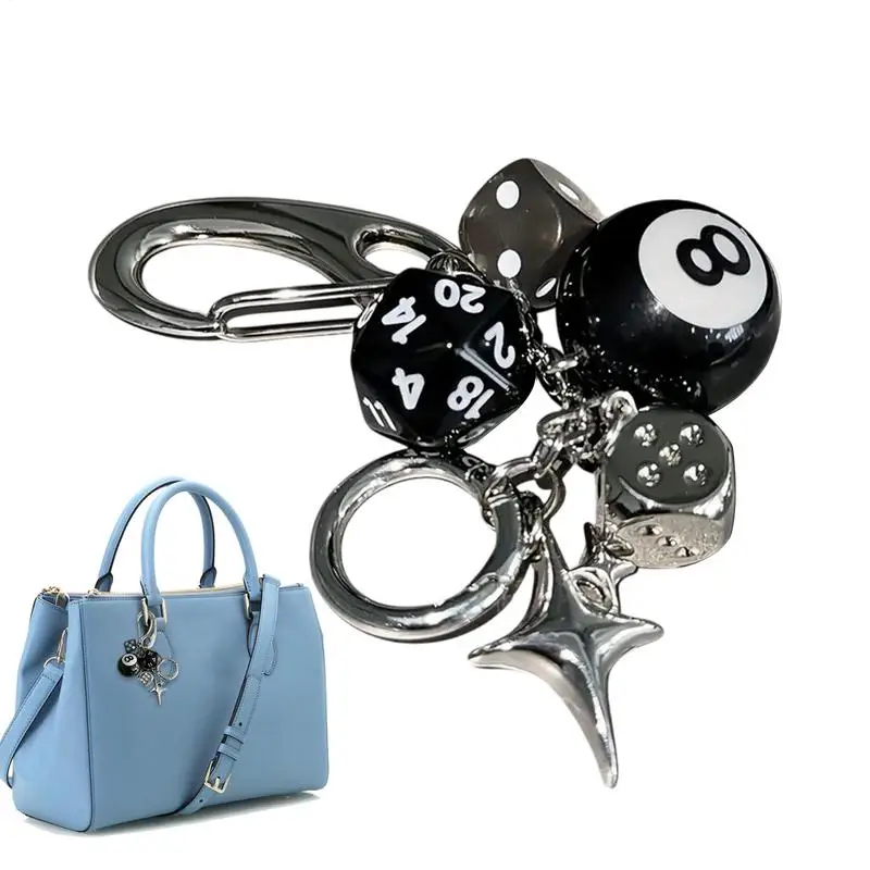 Punk Hiphop Black Dice No. 8 Billiards Keychain Y2K Lucky Dice StarburstPendant Bag CharmsHangings Ornament Accessories