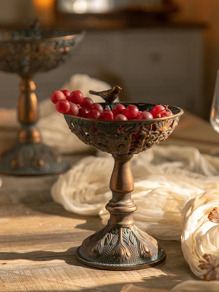 Vintage Brass Intimating Cut out Bowl Bird Finale with Tall Embossed Pedestal 2
