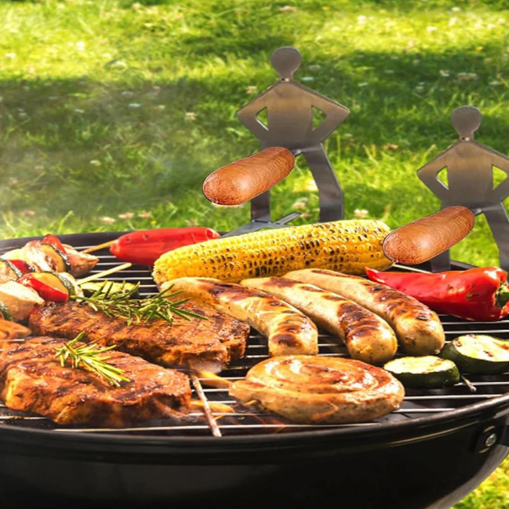 BBQ Stainless Steel Hot Dog Stand Novelty Party Camping Gifts Funny Sausage Roaster Reusable Hot Dog Grill for Outdoor Camping