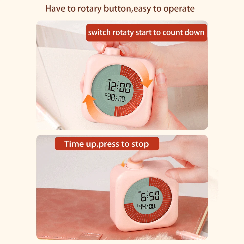 Digital Productivity Timer Visual Count Up/Down Function Alarm Clock Snooze Setting Sound Reminder Kids Time for Learning