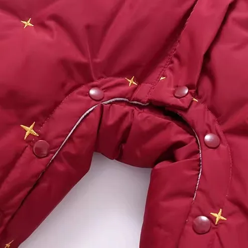 크리스마스 오리털 베이비 롬퍼 유니섹스 보온 플리스 안감 후드 새해 방문복 엘프 모자 레드 컬러 남아 여아용