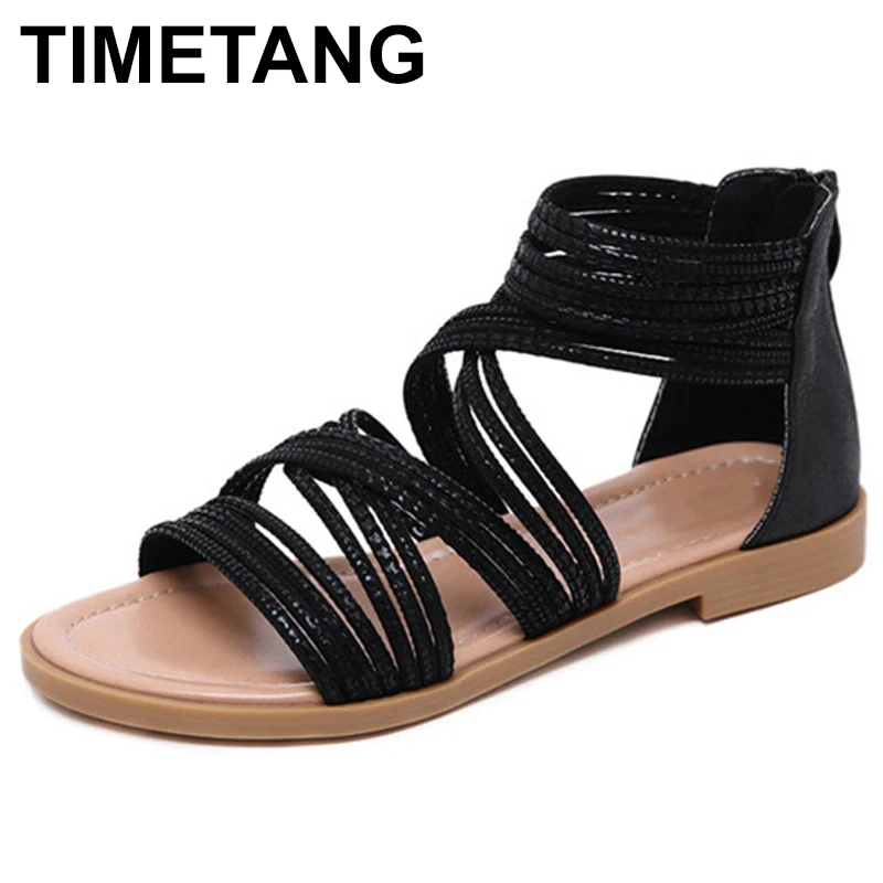 Timetang Scarpe Estive Donna Sandali Cinturino Con Gabbia Sandali Mujer 2019 Open Toe Scarpe Piatte Per Donna Sandali Gladiatore Plussizee454