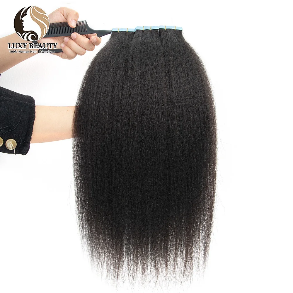 Verworrene gerade unsichtbare Tape-In-Echthaarverlängerungen 12"-26" PU-Hautschuss natürliches Schwarz 100 % Remy-Haarkleber 20 Stück/Packung – Detail 2