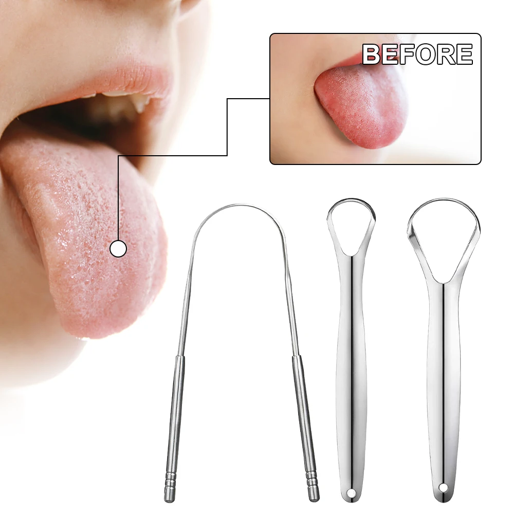 Stainless Steel Tongue Scraper Cleaner Silver Tongue Fresh Cleaning Tool Kit Coated Oral Hygiene Cleaner Kit for Oral Health