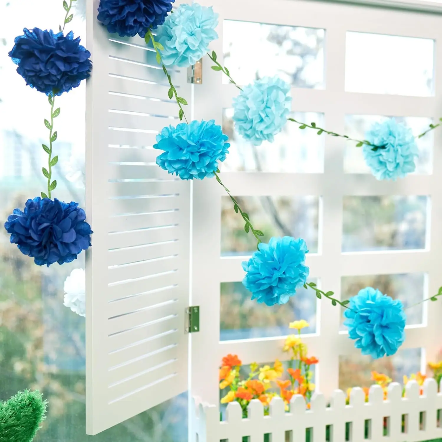 Seidenpapier Pom Pom Girlanden, Papierblumen für Geburtstagsdekorationen, Babyparty, Hochzeitsverlobung, Brautparty – Detail 21