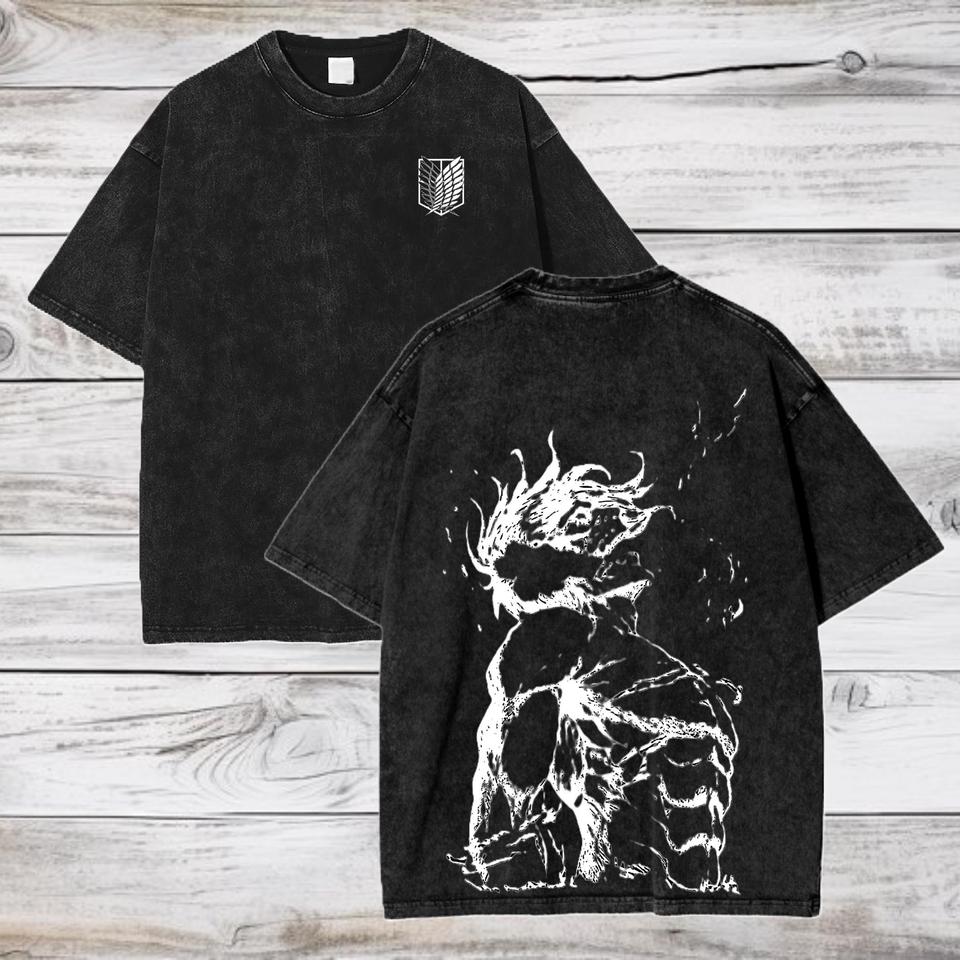 Attack on Titan Season 3 Scout Regiment Distress T-Shirt Anime Washed Tshirt Graphic T Shirts Harajuku Tops Tees