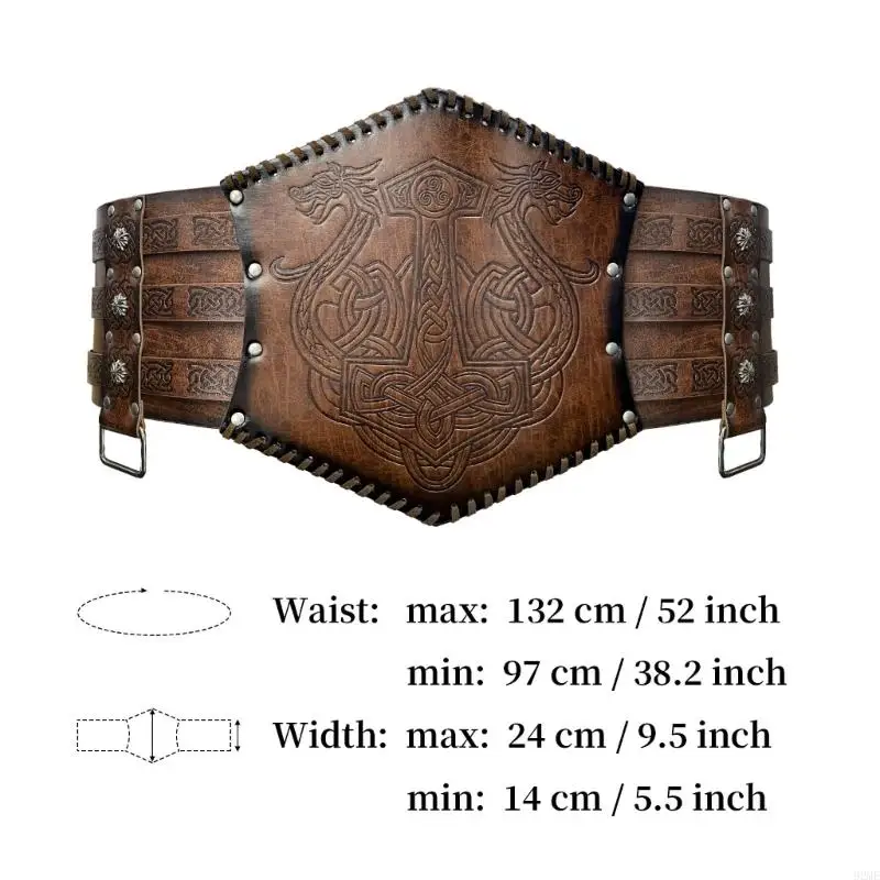 92ME Medieval Leather Belt Knight Corsets Belt Embossed Wide