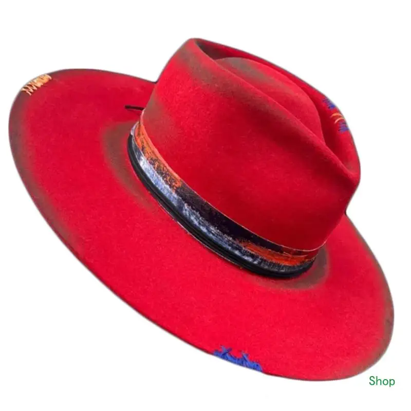 

Dropship Homburg Top Hat with Braided Ribbon Victorian Age Wool Wide Brimmed Top Hat Classical Rancher Hat for Boy Men Adults