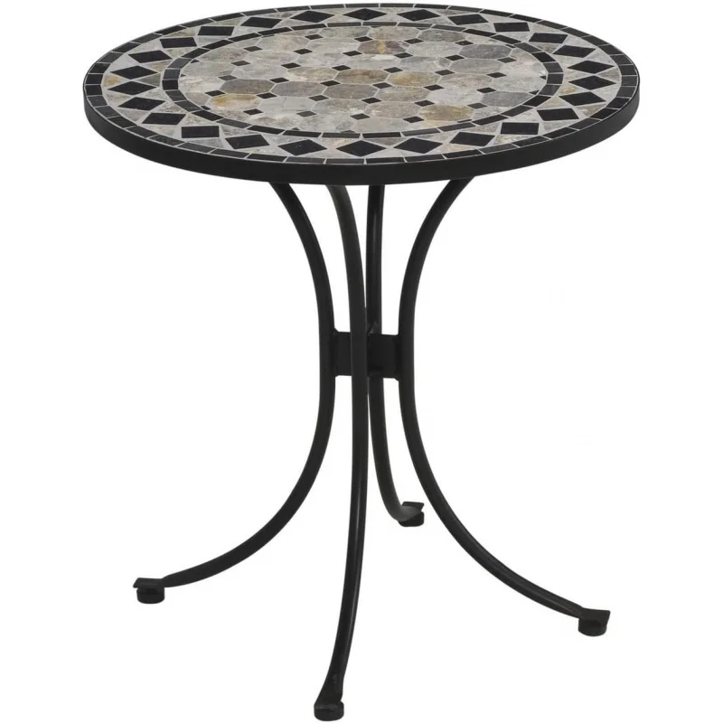 

Home Styles Small Outdoor Bistro Table with Marble Tiles Design Table Top Constructed From Powder Coated Steel, Black, 27.5Lx27.