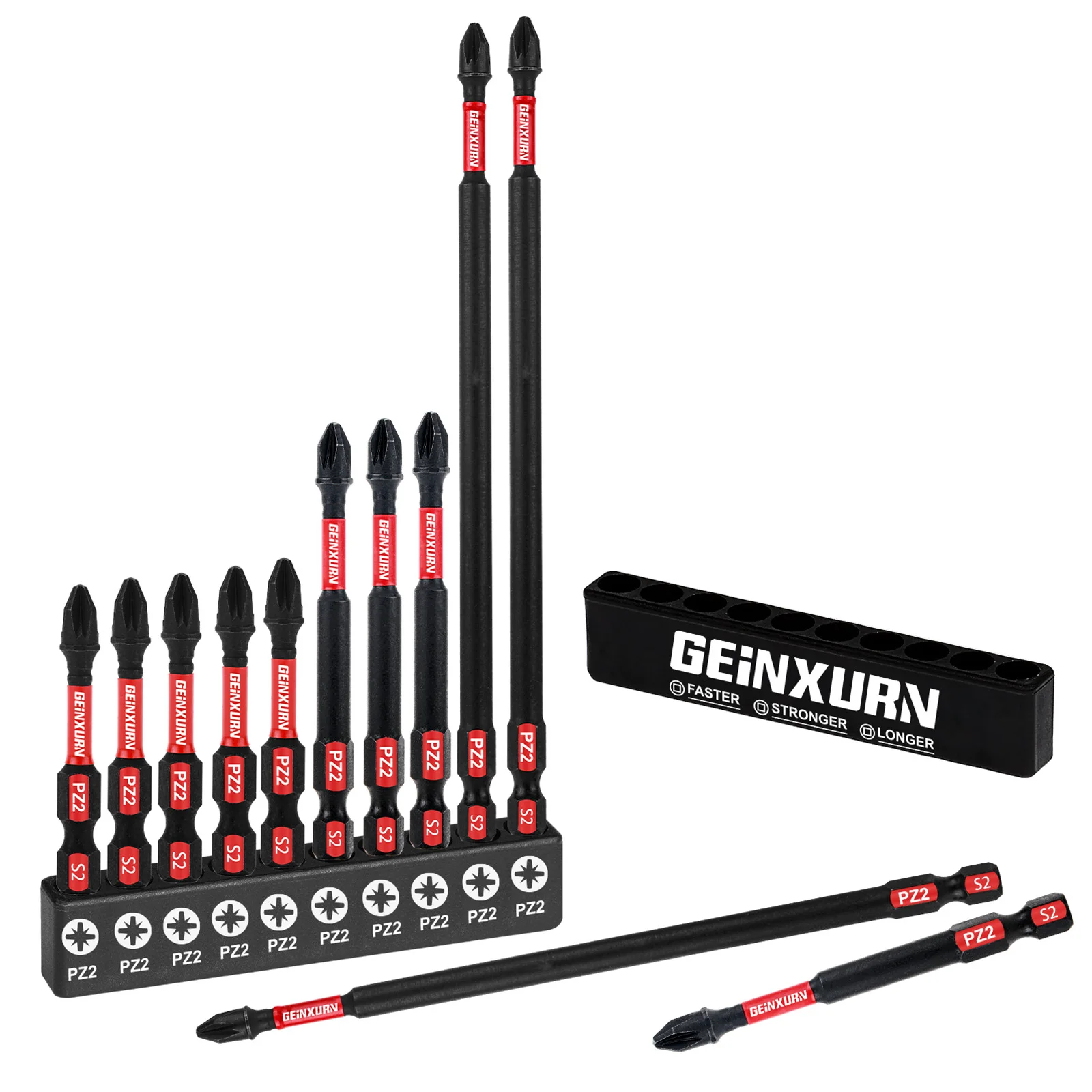 Geinxurn Pozidriv # 2 PZ2 Impact Tough Screwdriver Power Bit Set, S2 Bit aus legiertem Stahl mit Aufbewahrungsorganisator
