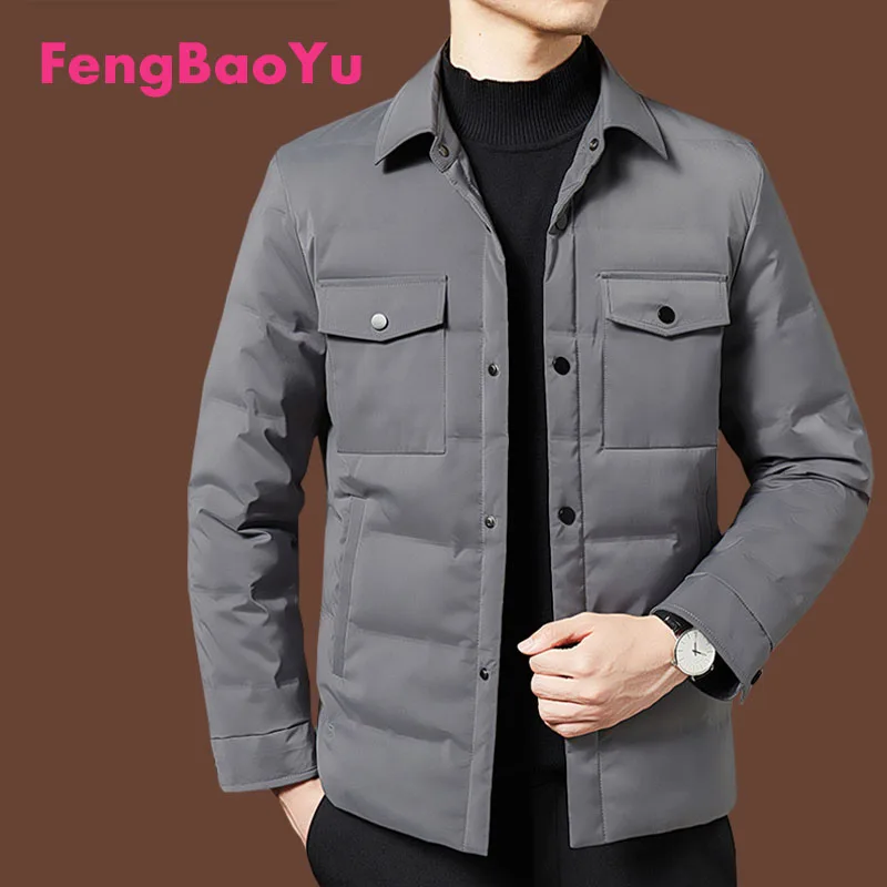 

Fengbaoyu Down Jacket Male White Duck Down Trend Lapel Winter New Light Warm Gray Coat Windproof Outdoor Clothing Free Shipping