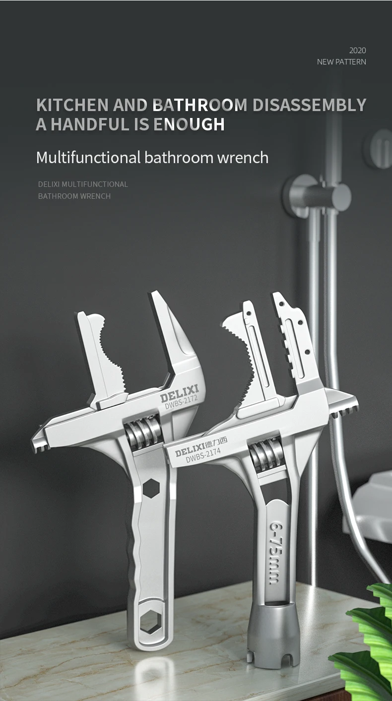 Description Picture 2 of itemUniversal Sanitary Wrench Tool Live Mouth Short Handle Adjustable Large Opening Wrench Kitchen Bathroom Wrench Multifunctional