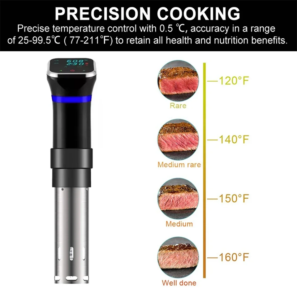 S012 Sous Vide 1100W Slow Cooker, Immersion Circulator, Ultra-Quiet Fast-Heating With Big Touchscreen Accurate Temperature 5