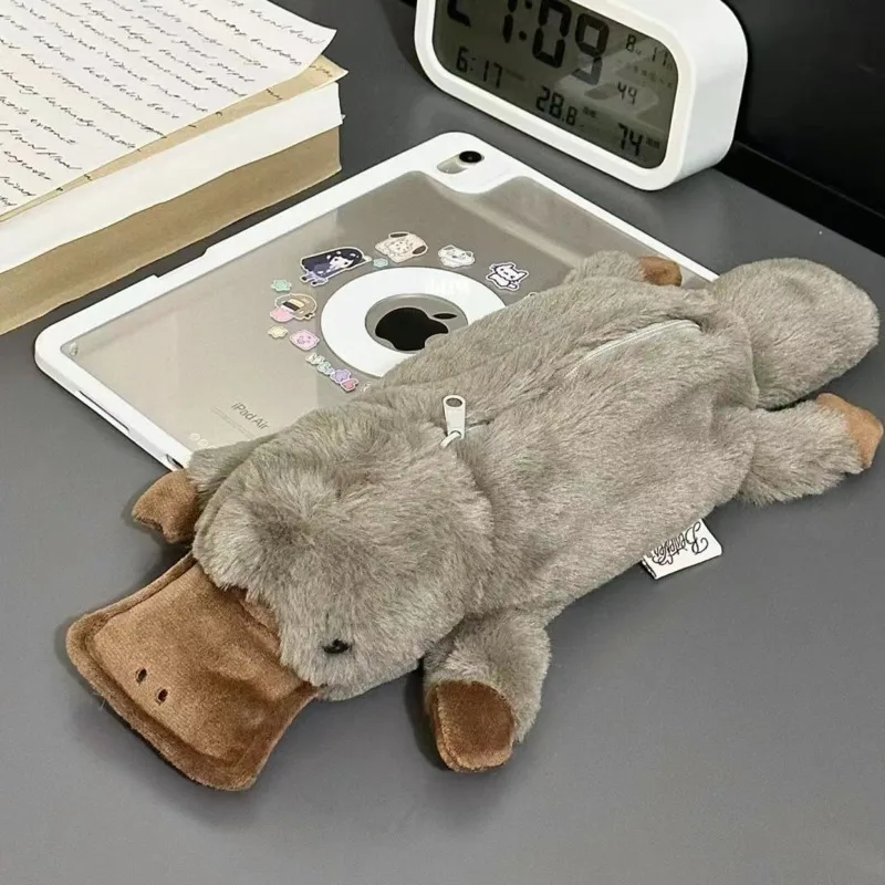 

Cartoon Cute Platypused Shape Dacron Stationery Storage Pen Bag Plush Doll Animal High Capacity Stationery Decor Storage Bag