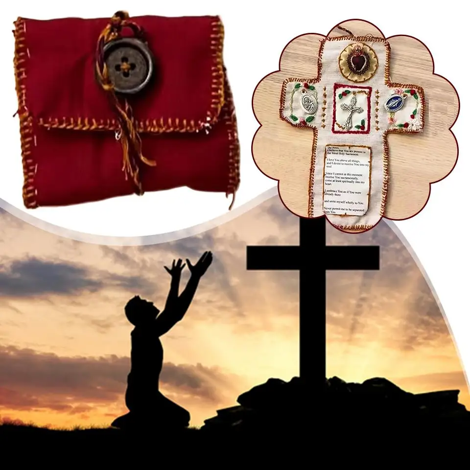 Trapunta Da Preghiera Fatta A Mano Con Croce Interna – Versetto 1 Tessalonicesi 5:16-18, Mini Quilt Ricordo, Conforto Cristiano